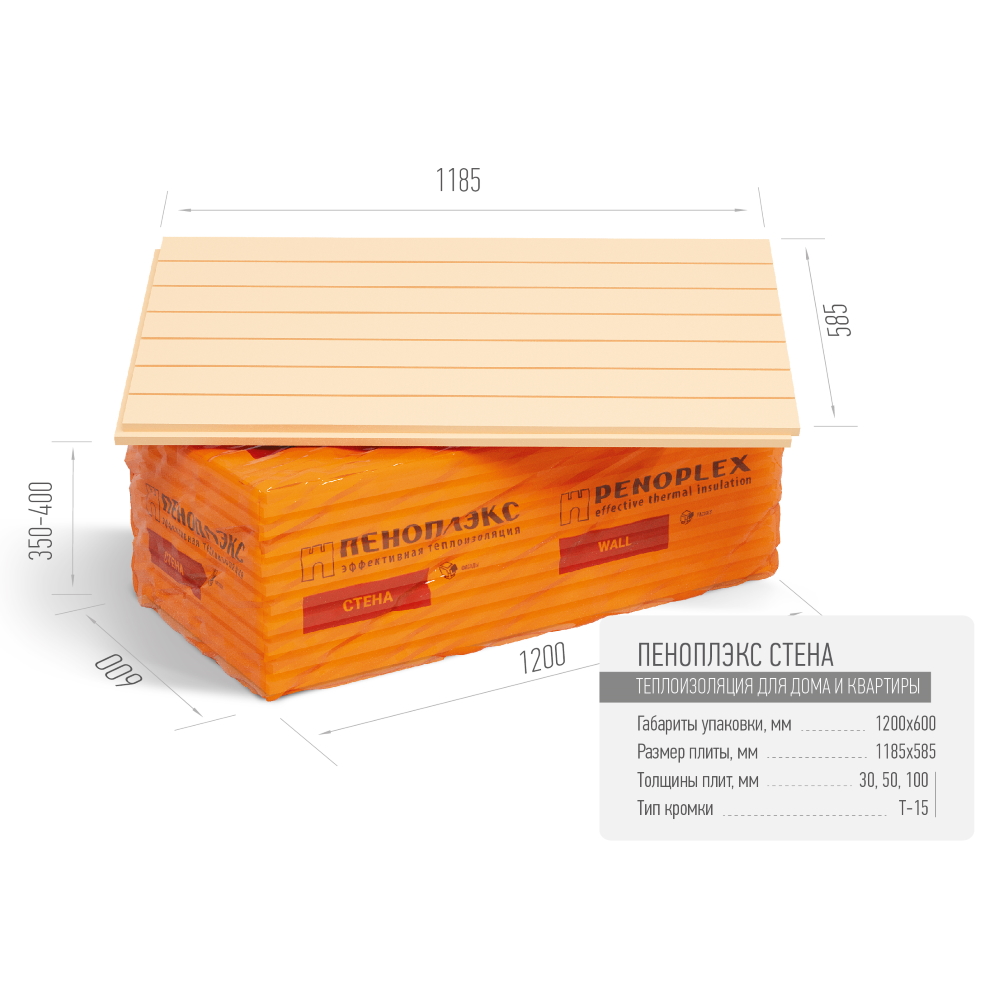 Экструзионный пенополистирол ПЕНОПЛЭКС СТЕНА® 30х585х1185 мм  Т-15