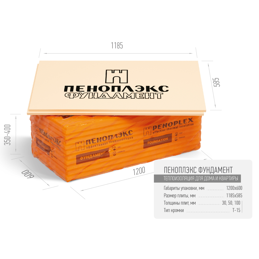 Экструзионный пенополистирол ПЕНОПЛЭКС ФУНДАМЕНТ® 50х585х1185 мм  Т-15